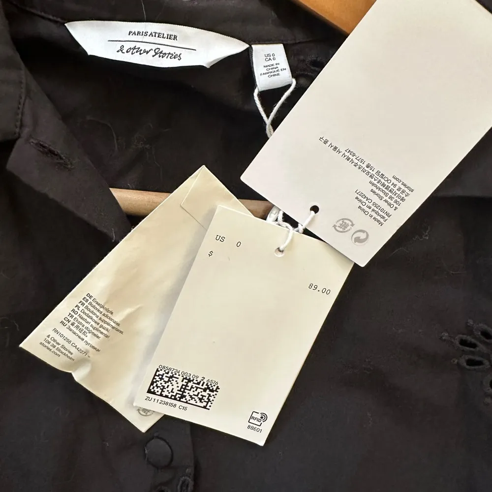 & Other Stories Black Eyelet Puff Sleeve Blouse | Paris Atelier NWT Size 0 (XS) - Image 8