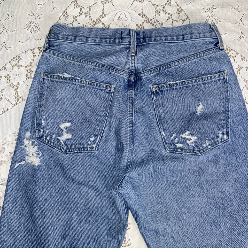 Agolde Women’s 90’s Pinch Waist Loose fit button fly Light Blue Distressed Jeans - Image 13
