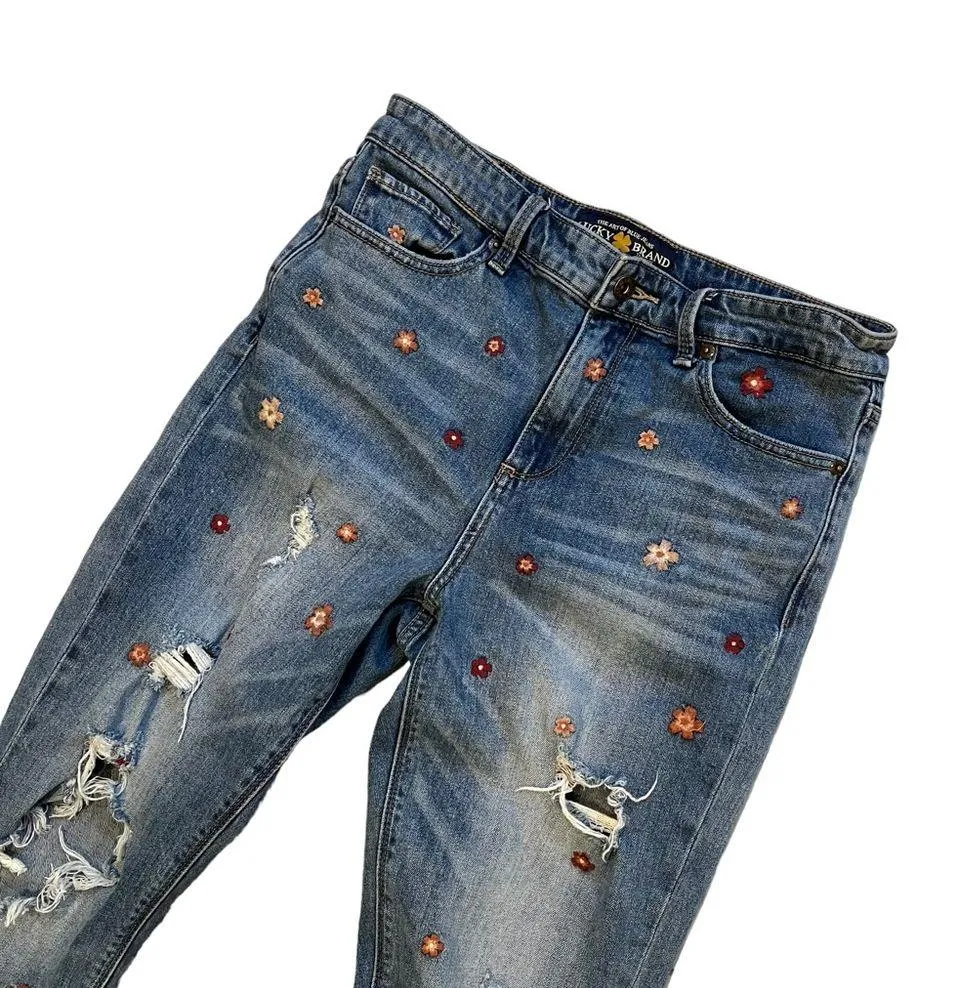 Lucky Brand Bridgette Skinny Distressed Embroidered Floral Jean, Sz 6/28 - Image 8