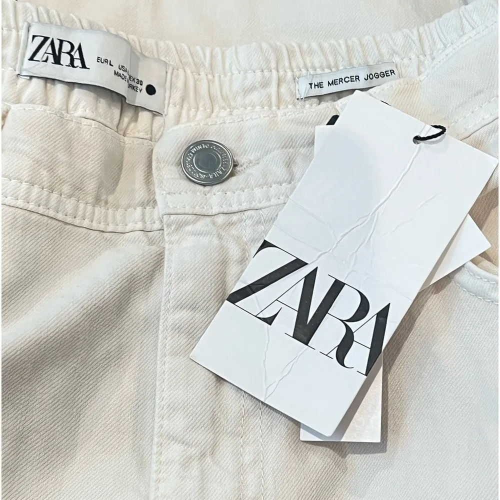 ZARA The Mercer Jogger Mid Slim Fit Cropped Leg Ecru Size L NEW - Image 10