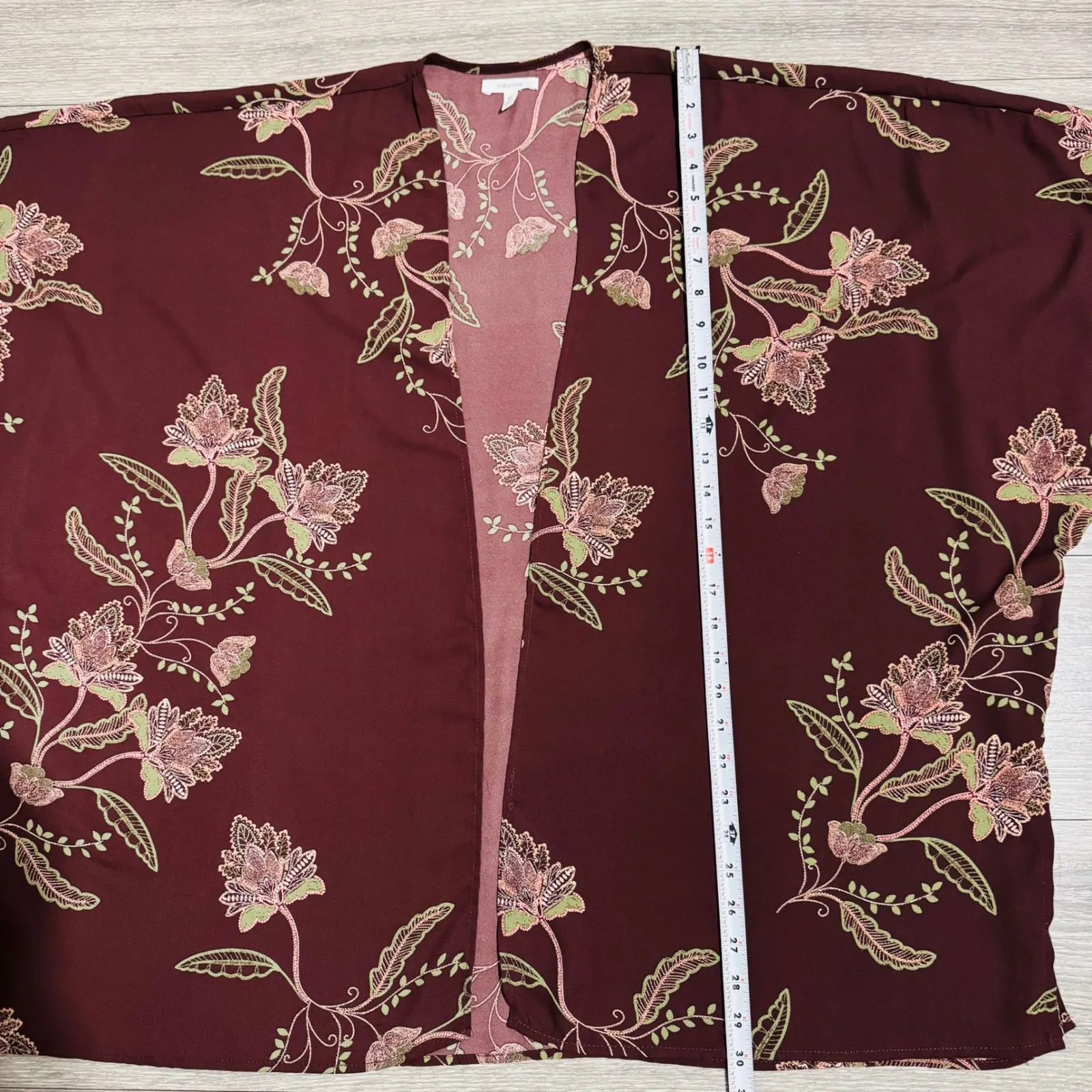 Maurices Burgundy Floral Print Kimono Cardigan One Size Lightweight Bohemian - Image 11