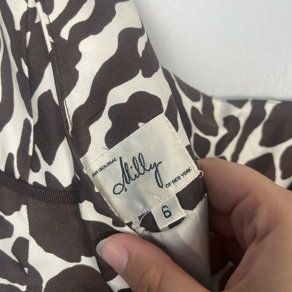 Vintage Milly NY brown and white abrstract silk empire waist dress size 6 - Image 7