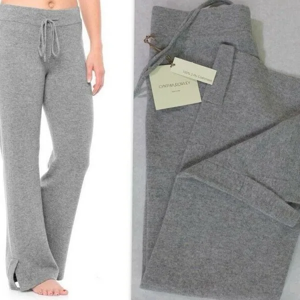 CYNTHIA ROWLEY 100%  2 -PLY Cashmere Side Slits Casual Lounge Pants Grey  Sz‎ S - Image 5