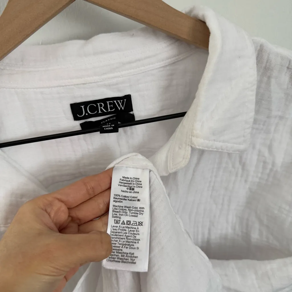 J.Crew 22 Cotton Gauze Long Sleeve Shirt White Classic Coastal Resort Minimal - Image 4