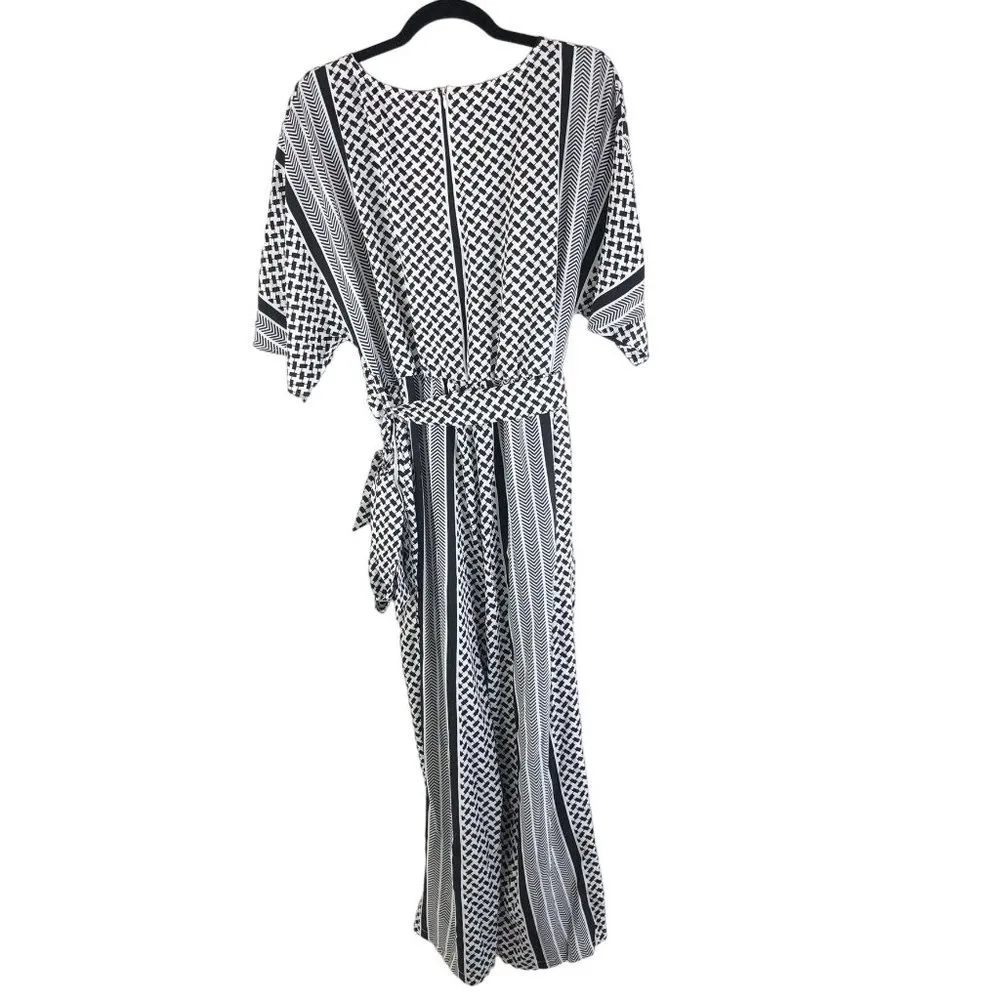 Bloomchic Geometric Contrast Dolman Sleeve Pocket Belted Jumpsuit Black 14-16 - Image 5