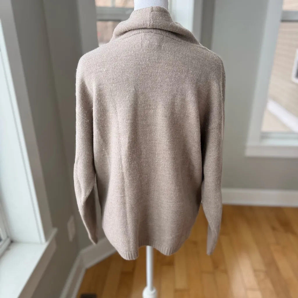 Halston Taupe Oatmeal Merino Wool Drawstring Mockneck Sweater Size Small - Image 9