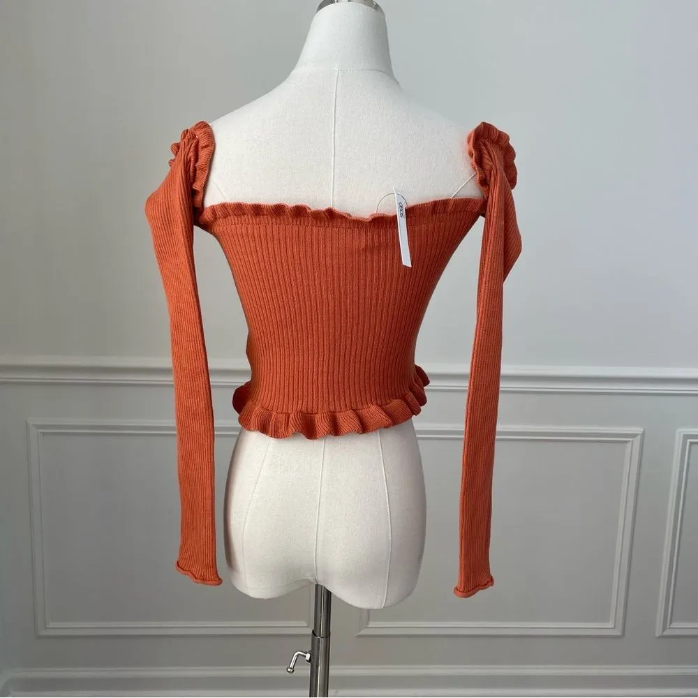 NWT ASOS Burnt Orange Rust Bardot Style Crop Top 4 - Image 4
