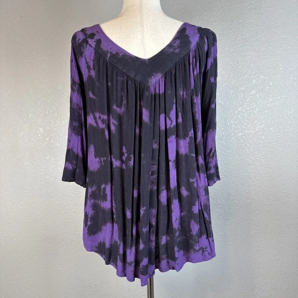 Sacred Threads  Womens Tunic Top One Size Purple Black Tie Dye Beaded Sequins - Image 5