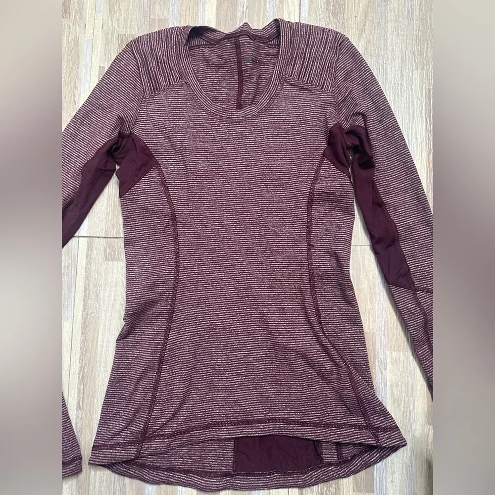 Lululemon Star Runner Long Sleeve Shirt (Bordeaux Drama Tonka Striped), Size 4 - Image 5