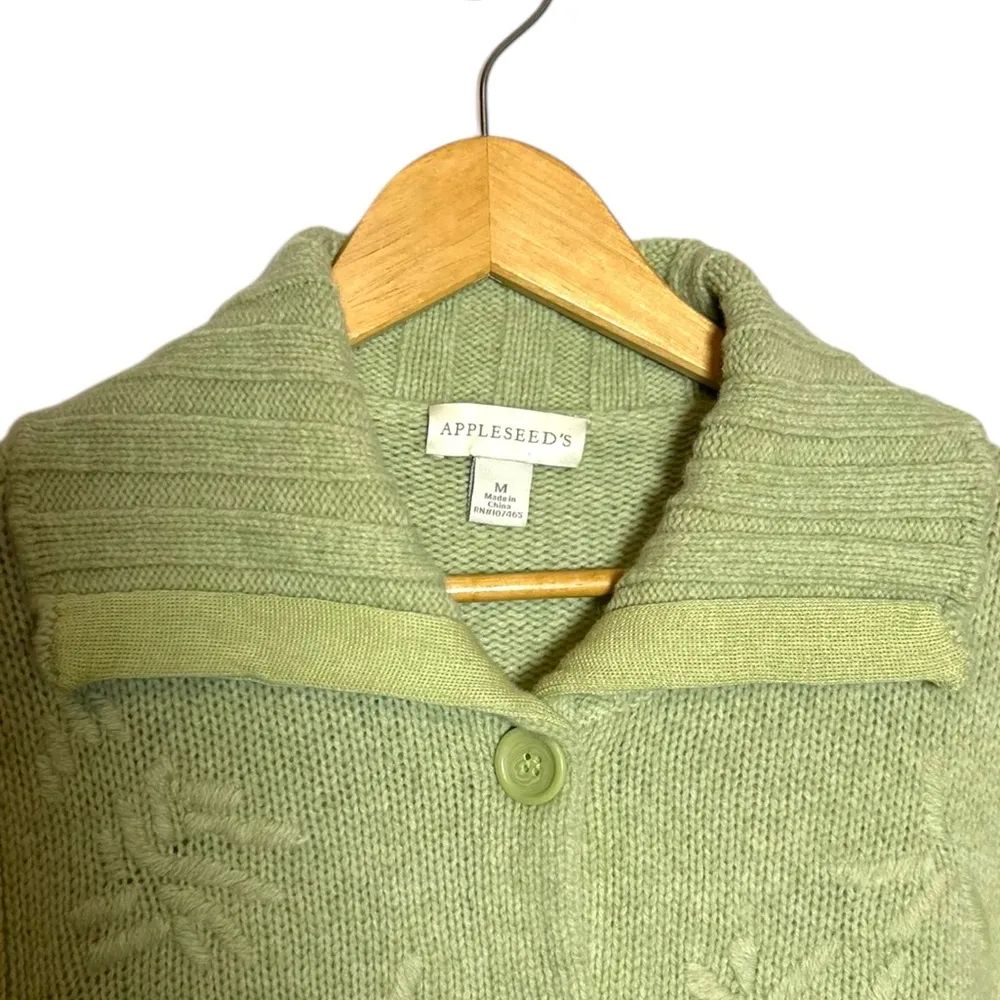 Appleseed's Women’s Vintage Floral Lambs Wool Green Button‎ Up Cardigan Sweater Size M - Image 2