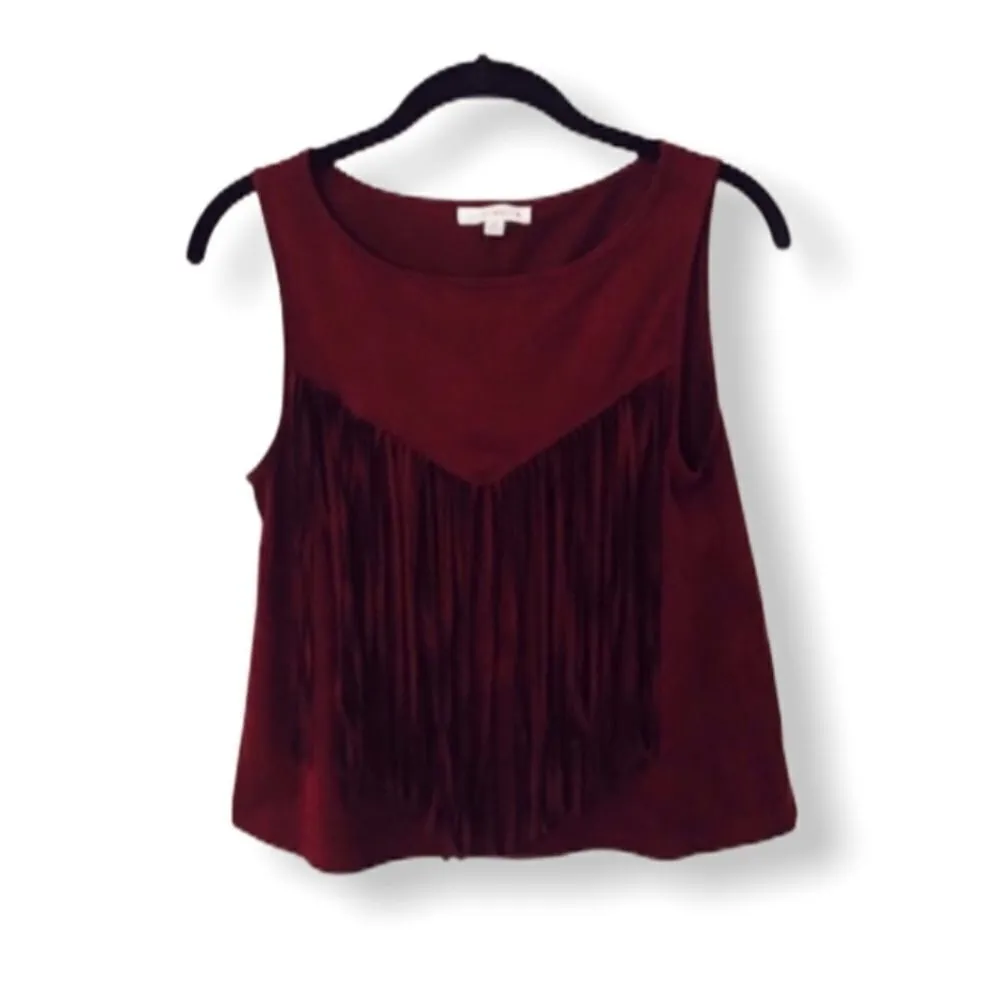 Socialite XS Wine Faux Suede Fringe Tank Top – Boho Western Festival - Image 2