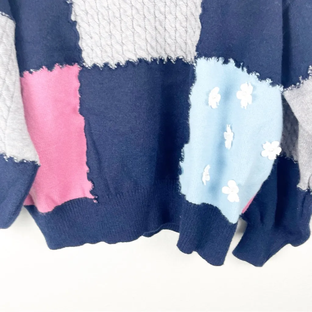 ADORA Multicolored Long Balloon Cuff Sleeves Patchwork Floral Detail Sweater M/L Size L - Image 12