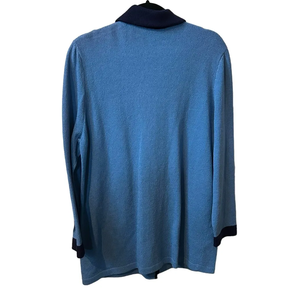 Vintage JSS Blue & Navy 75% Wool & 25% Rayon Full Zip Collared Size XL Cardigan. - Image 5