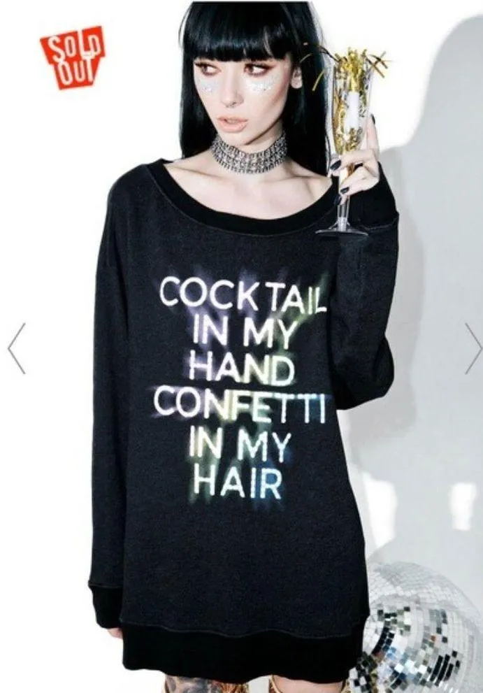Wildfox Sweatshirt Cocktails Confetti Oversized Dark Grey Sweater Size S NWT - Image 3