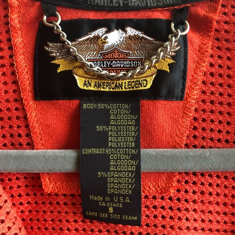 Harley Davidson Hoodie Bright Orange Mesh Full Zip Up Sz S GUC Biker Wear - Image 9