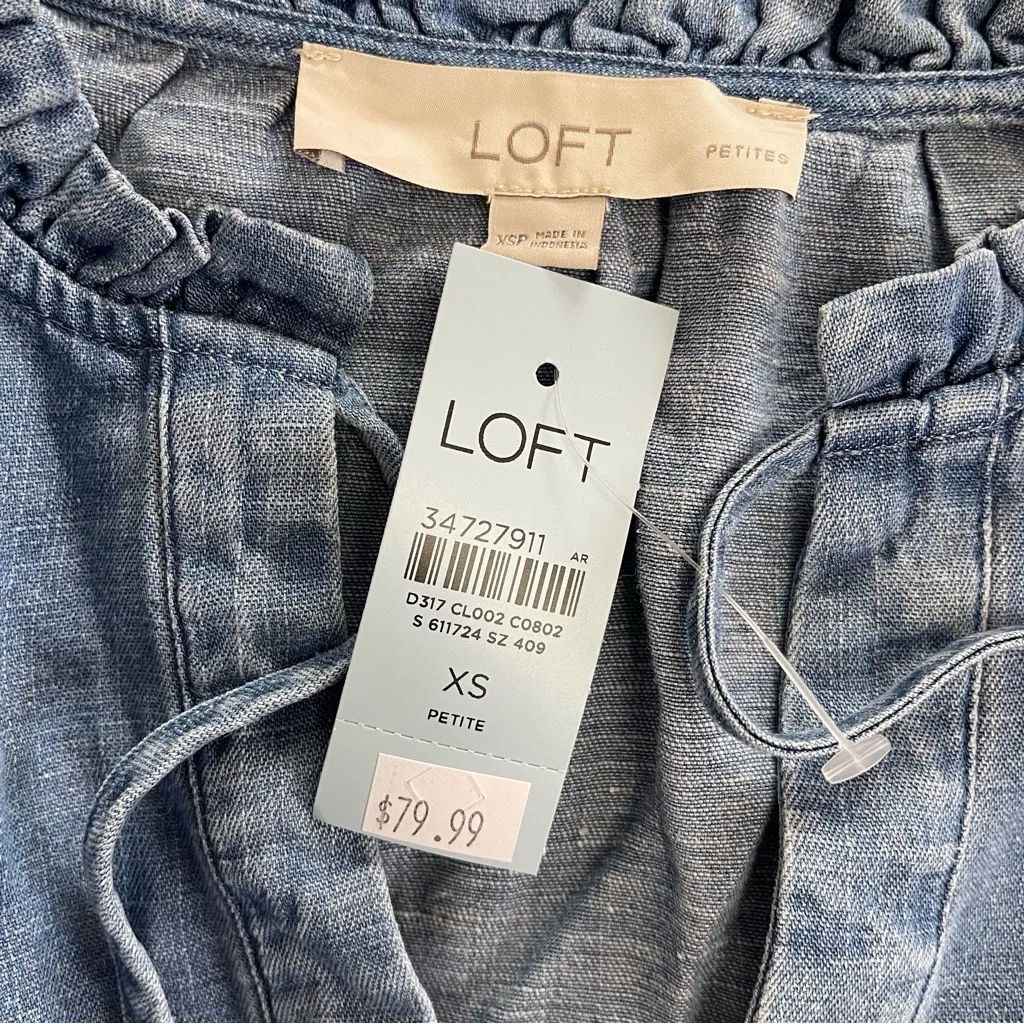 NWT Loft Chambray Tie Neck Mini Dress - Image 2