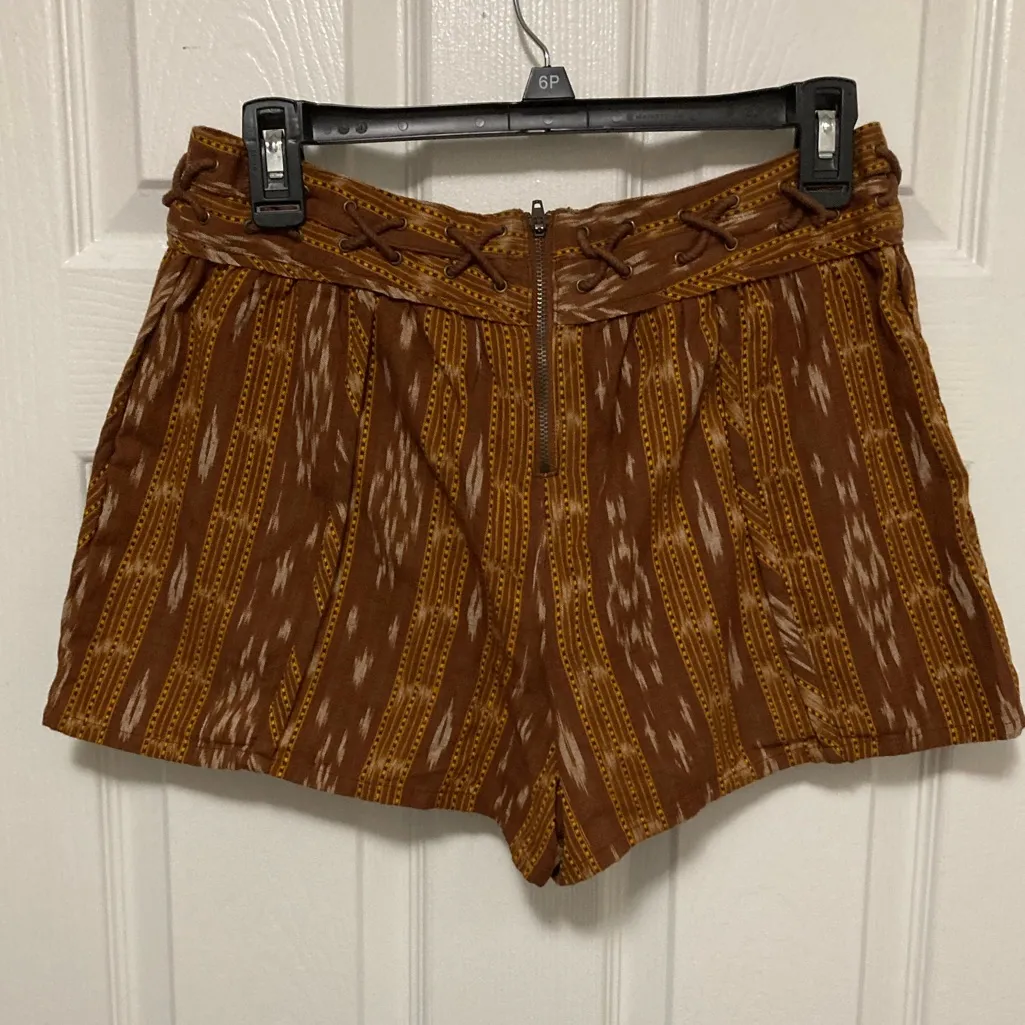 Free People New Romantics Brown Patola Ikat Print Lattice Cut Shorts - Image 11