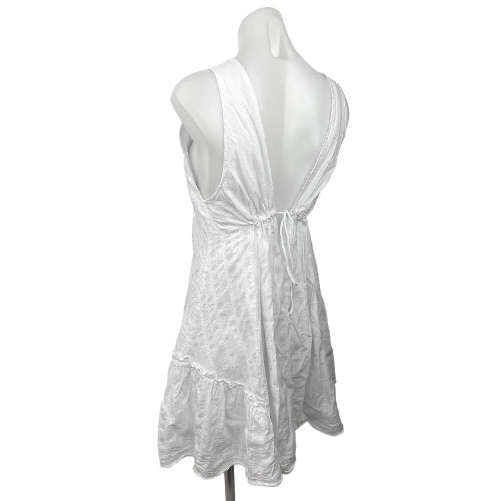 Commense Women's White V Neck Backless Drawstring A Line Flare Mini Dress Size S - Image 6