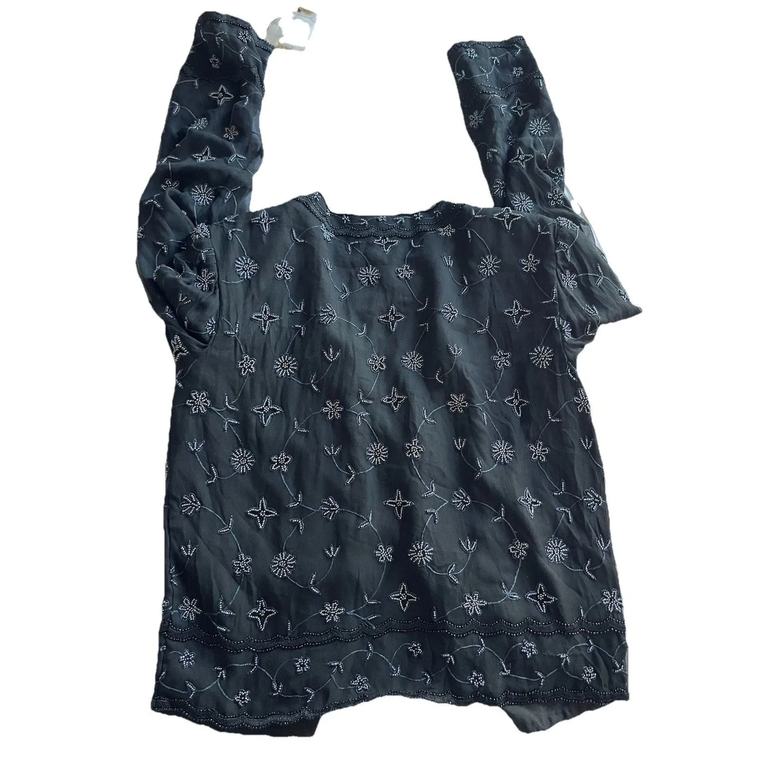 Vtg Shanghai Nites Silk Beaded Dress Overpiece NWT Dead stock Size Small Blue - Image 2