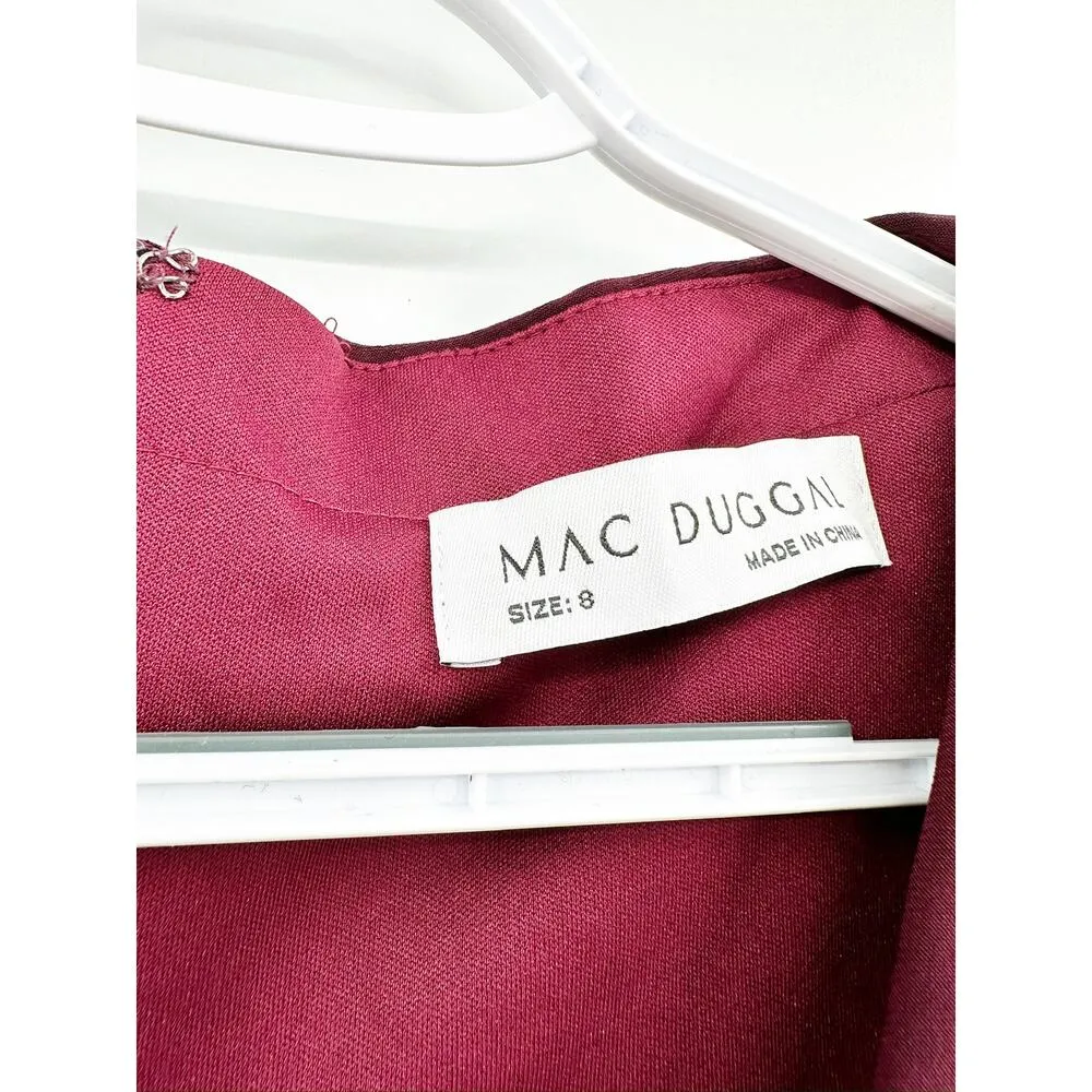 Mac Duggal 67848 Red Berry Faux Wrap Maxi Gown Beaded Bodice 8 NWT - Image 5