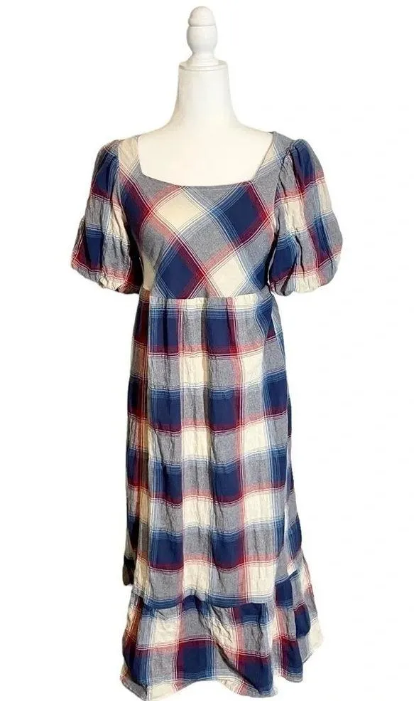 Plaid Square Neck Midi Dress With Pockets - Image 3