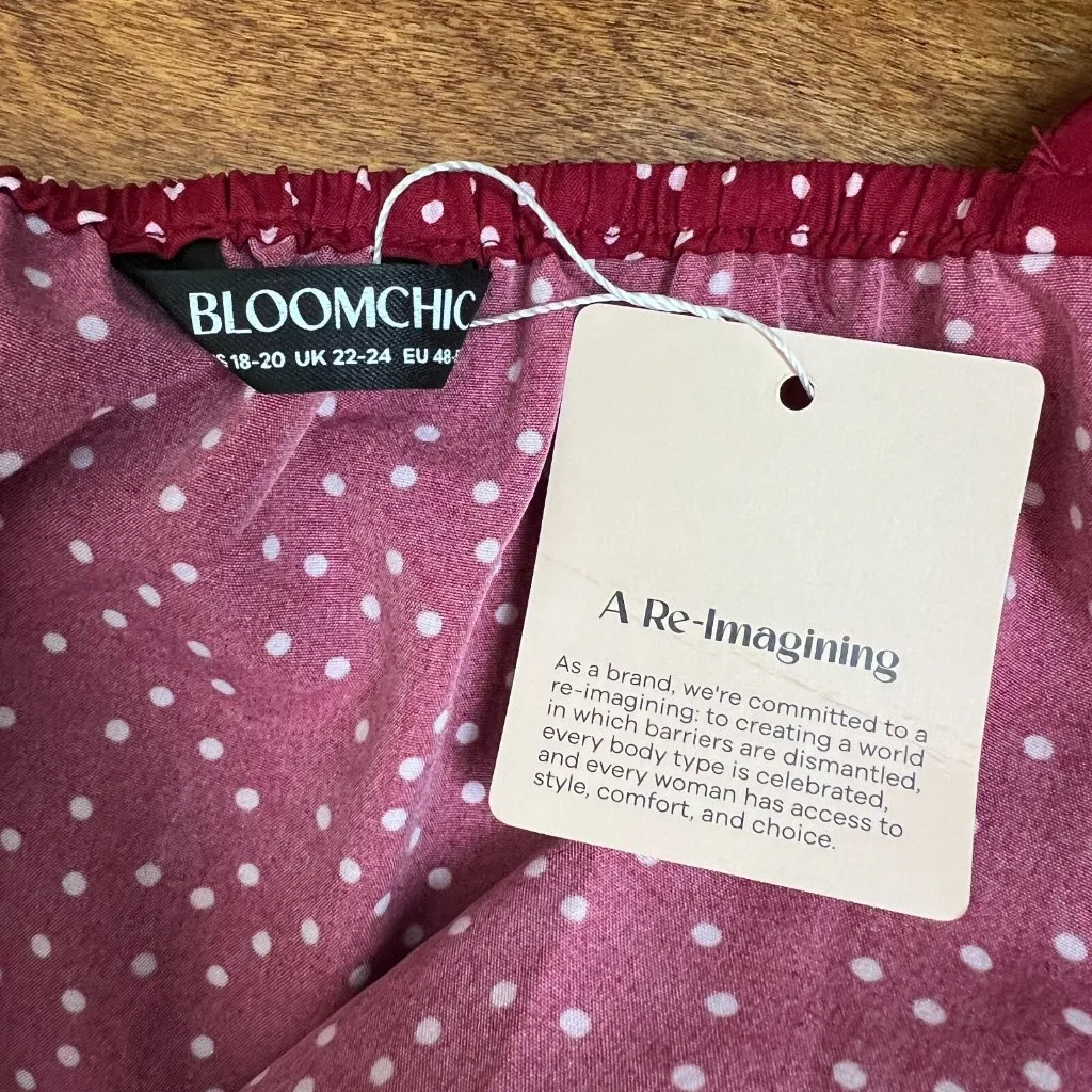 Bloom‎ Chic Midi Dress Milkmaid 18 20 Red Polka Dot Sweetheart Tiered Flutter Sl Size undefined - Image 11