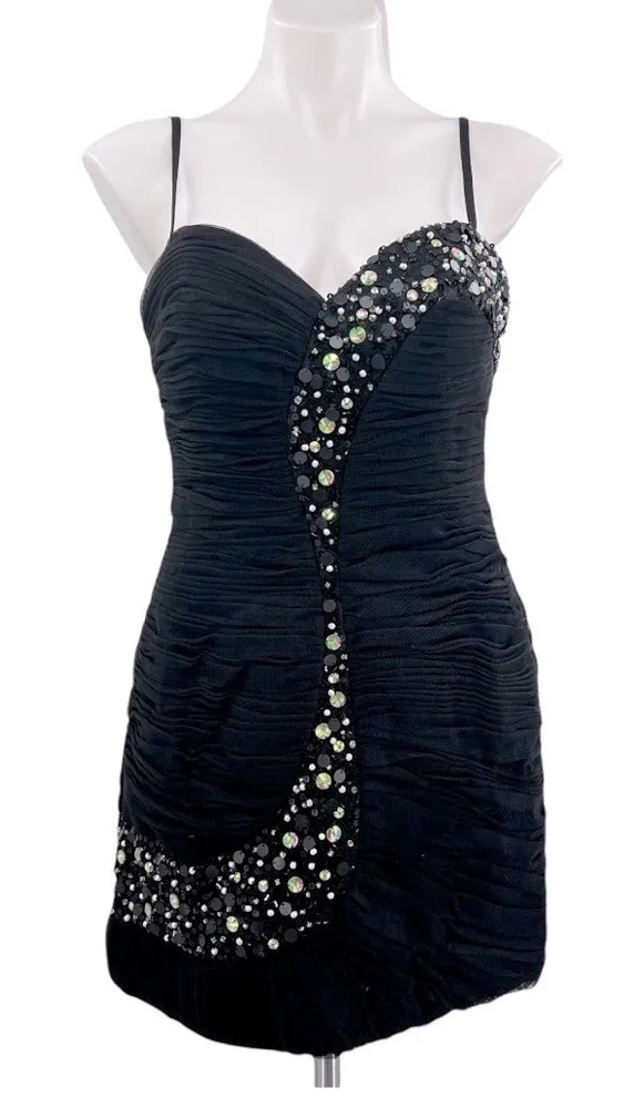 DAVE & JOHNNY Strapless Ruched Sequin Mini Cocktail Black Dress Size 9/10 NEW - Image 1