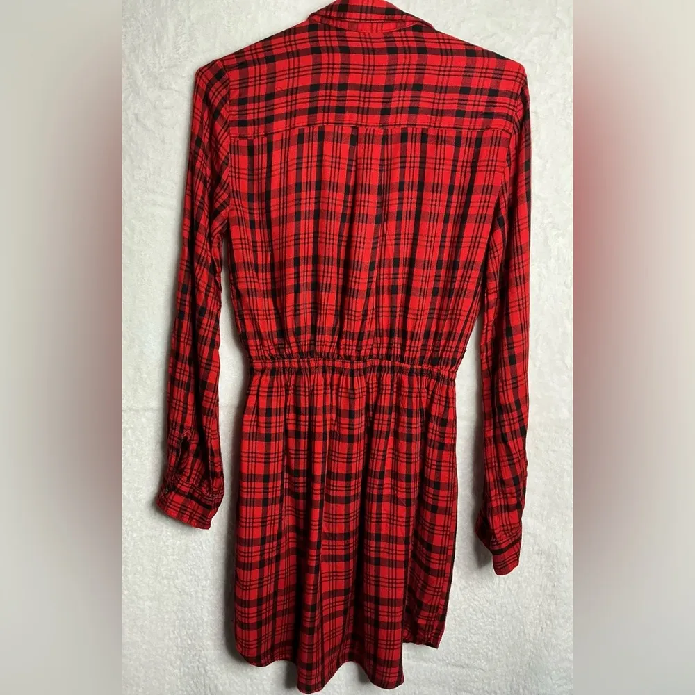 Express Red Checkered Long Sleeve Dress size S - Image 7