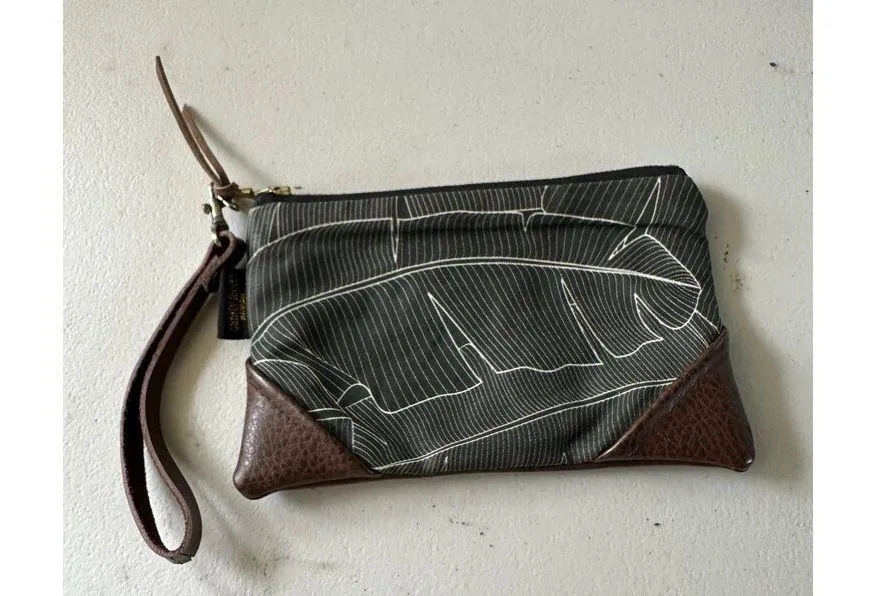 Sandy Feet Hawaii Handmade Mini Blackout Banana Leaf Vegan Leather Zipper Clutch - Image 2