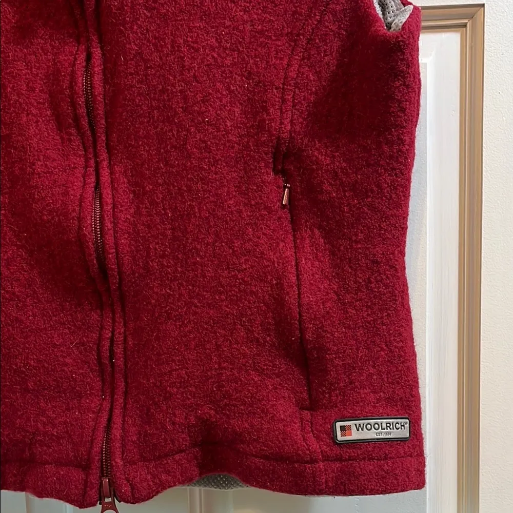 Woolrich Red Boiled Wool Mesh Lined Full Zip Up Vest - Size Small - Image 6