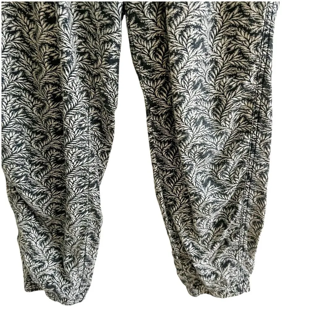 Anthropologie Patterned Linen Blend Printed Joggers Size Small Black Ivory Boho - Image 4
