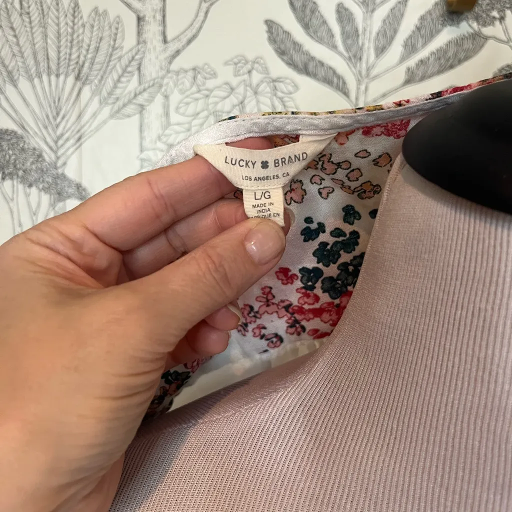 Lucky Brand ivory feline floral print maxi dress button down sz L - Image 3