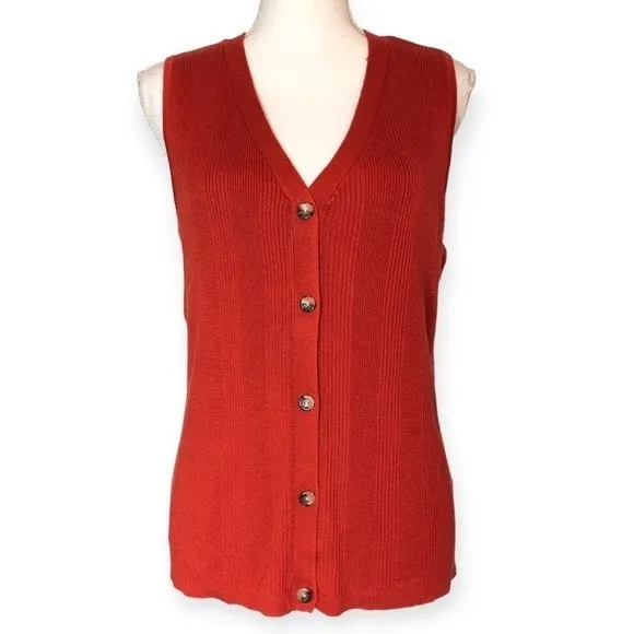 Alex Marie Rust Orange Ribbed Sleeveless Button Front Vest - Image 13