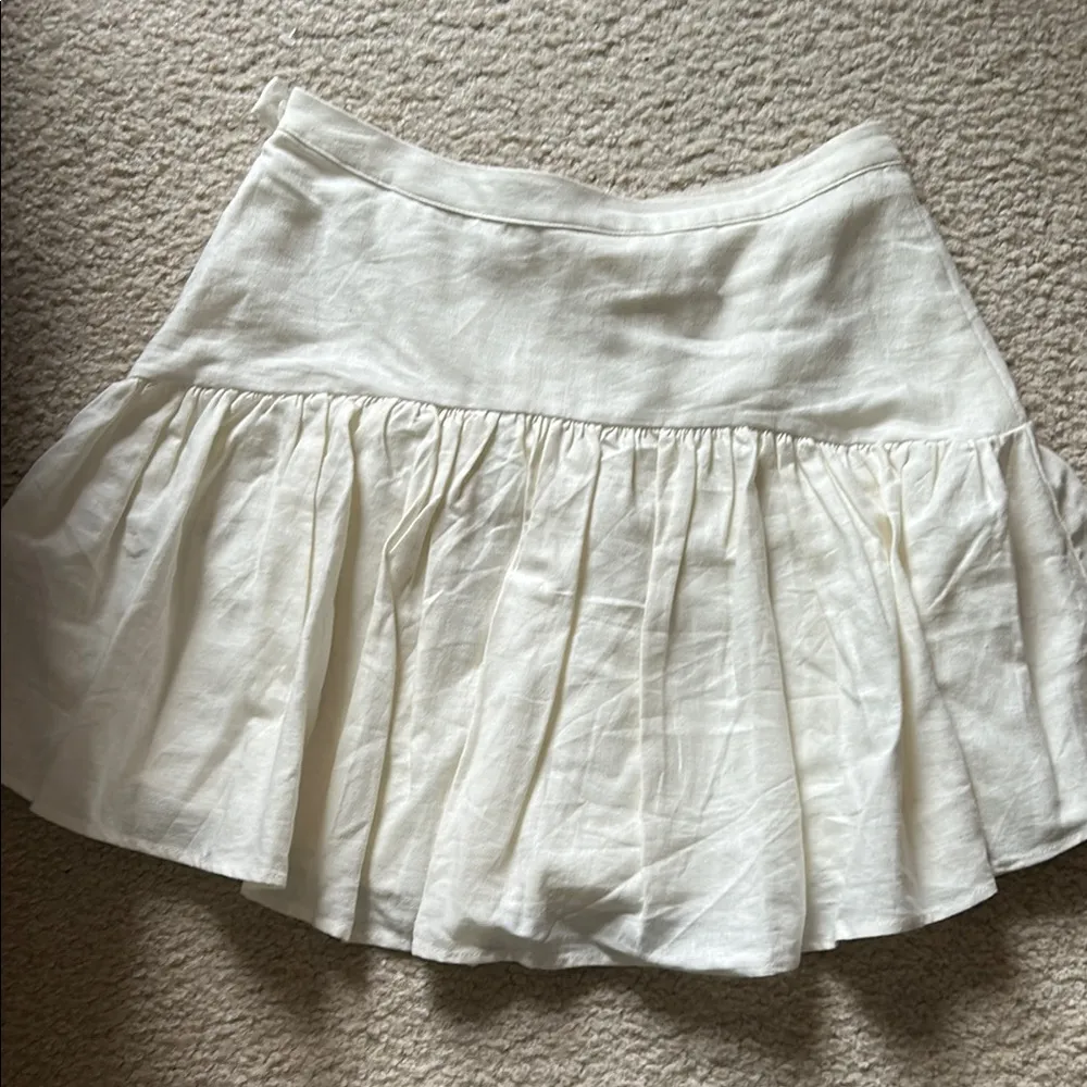 Avec Les Filles Cream Skater Mini Skirt Ruffled Tiered - Image 3