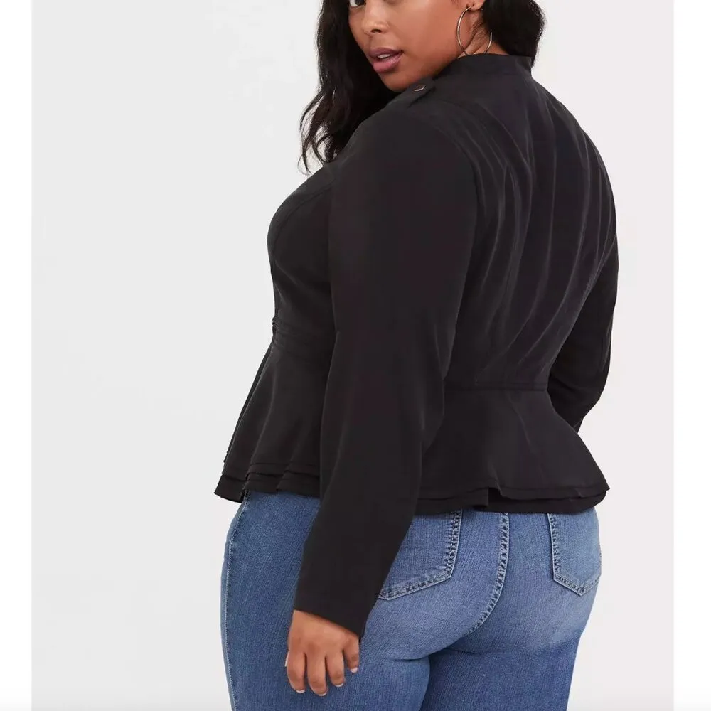 TORRID 4 Plus Size Black Peplum Jacket Solid Black Full Zip Lightweight Spring - Image 4