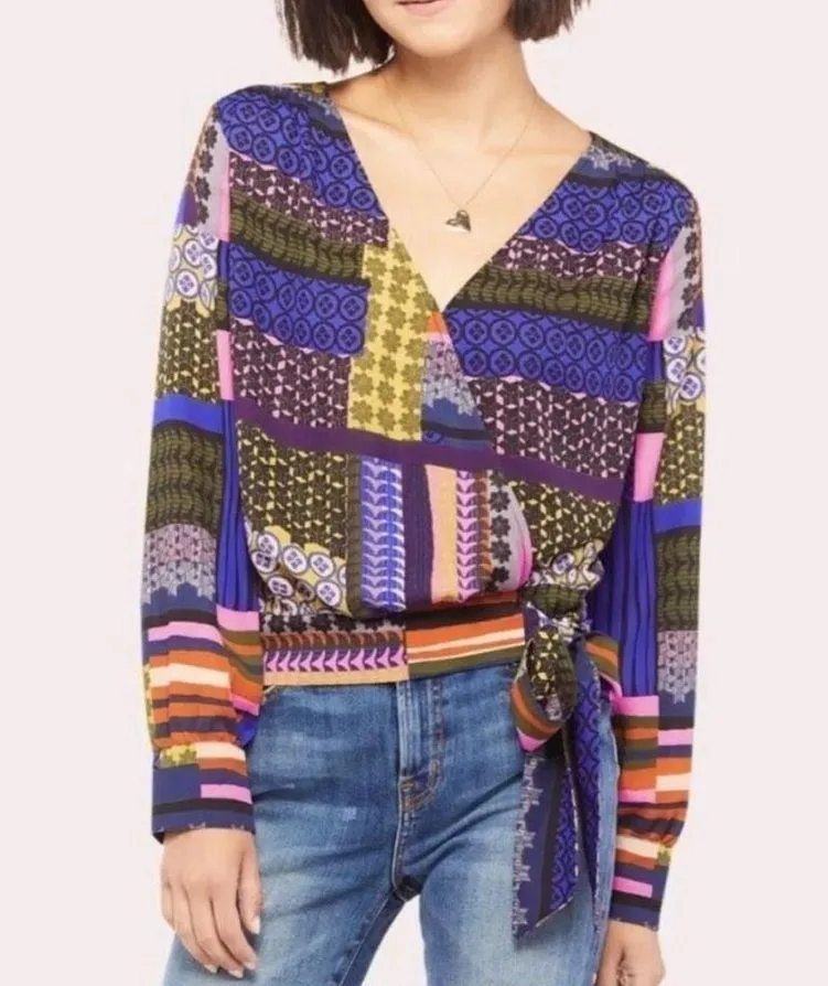Peyton Jenson Evereve Cora patchwork colorful wrap top size xs - Image 2