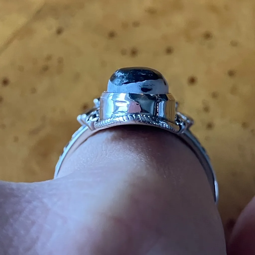 White Buffalo Turquoise Sterling Silver Statement Ring Size 9 - Image 2