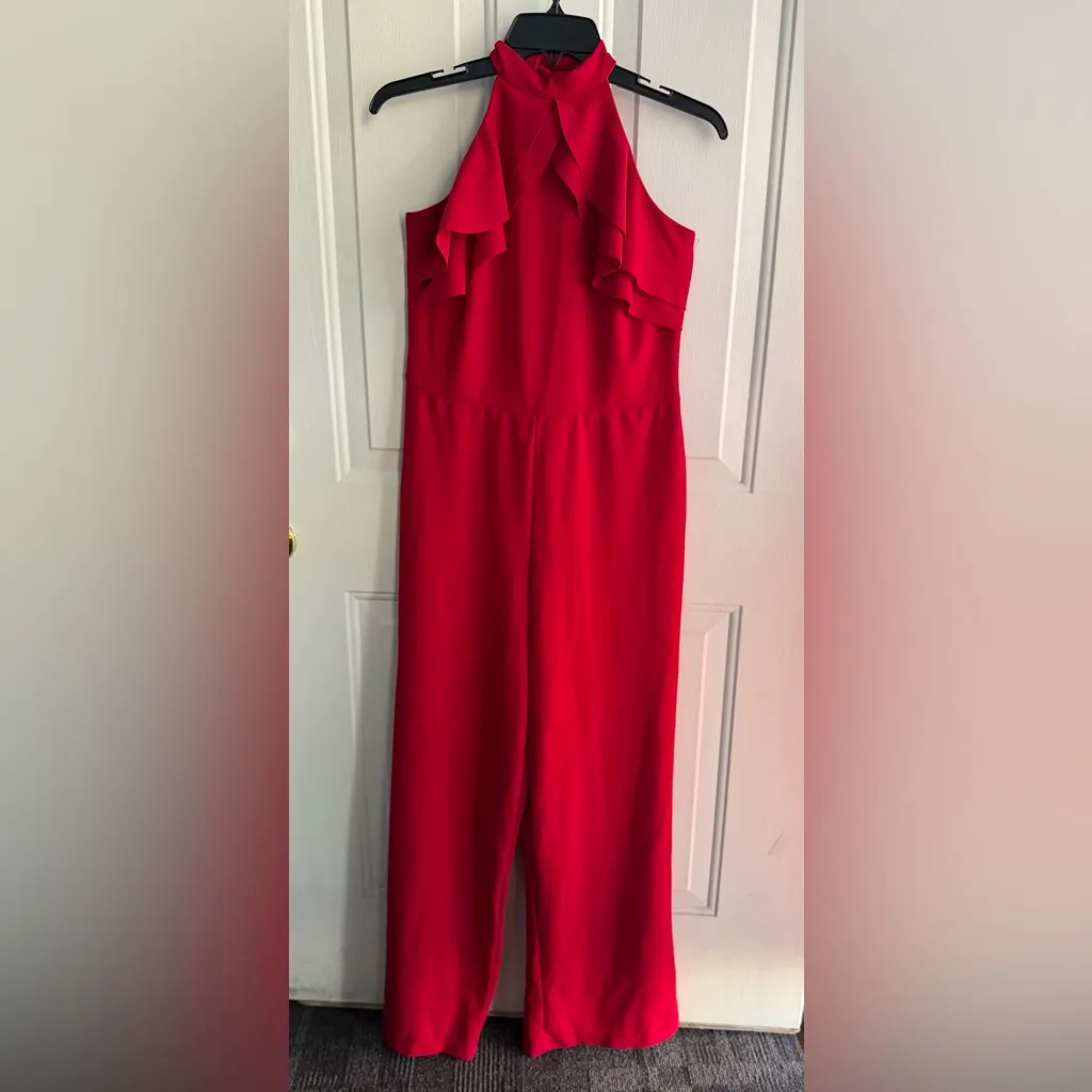 BEBE Red Halter Ruffle Wide Leg Women’s Jumpsuit ❤️SIZE 10❤️ - Image 3