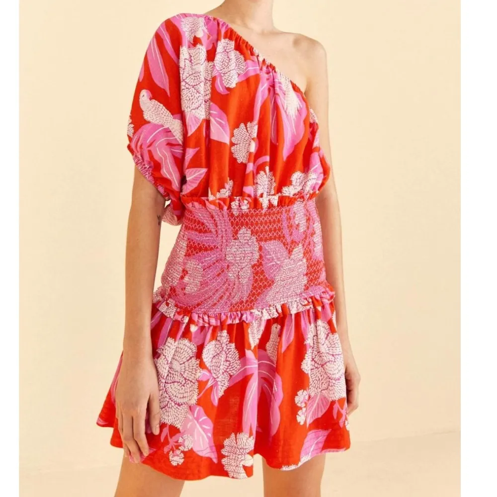 Farm Rio Dewdrop Floral One-Shoulder Mini Dress Women's Small - Image 3