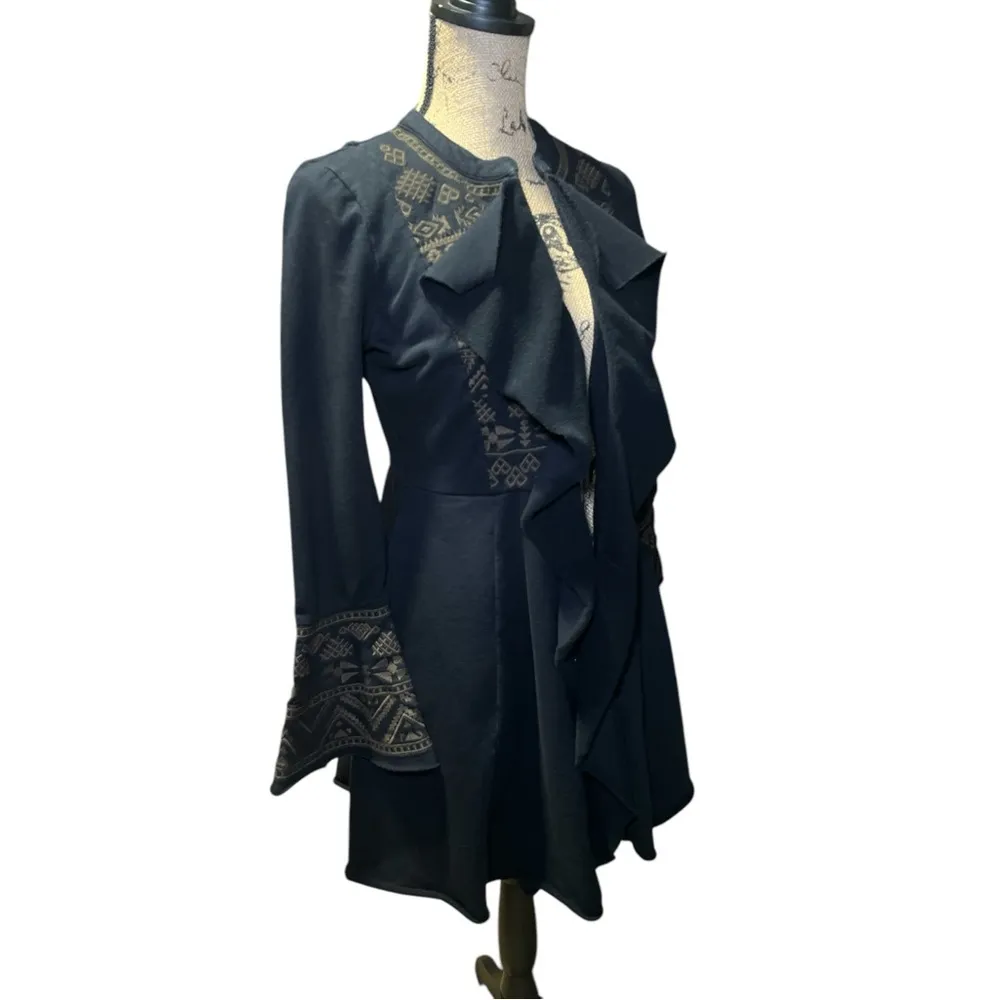 SHYANNE XS Black Cascade Embroidered French Terry Open Cardigan Western Ranch‎ - Image 2