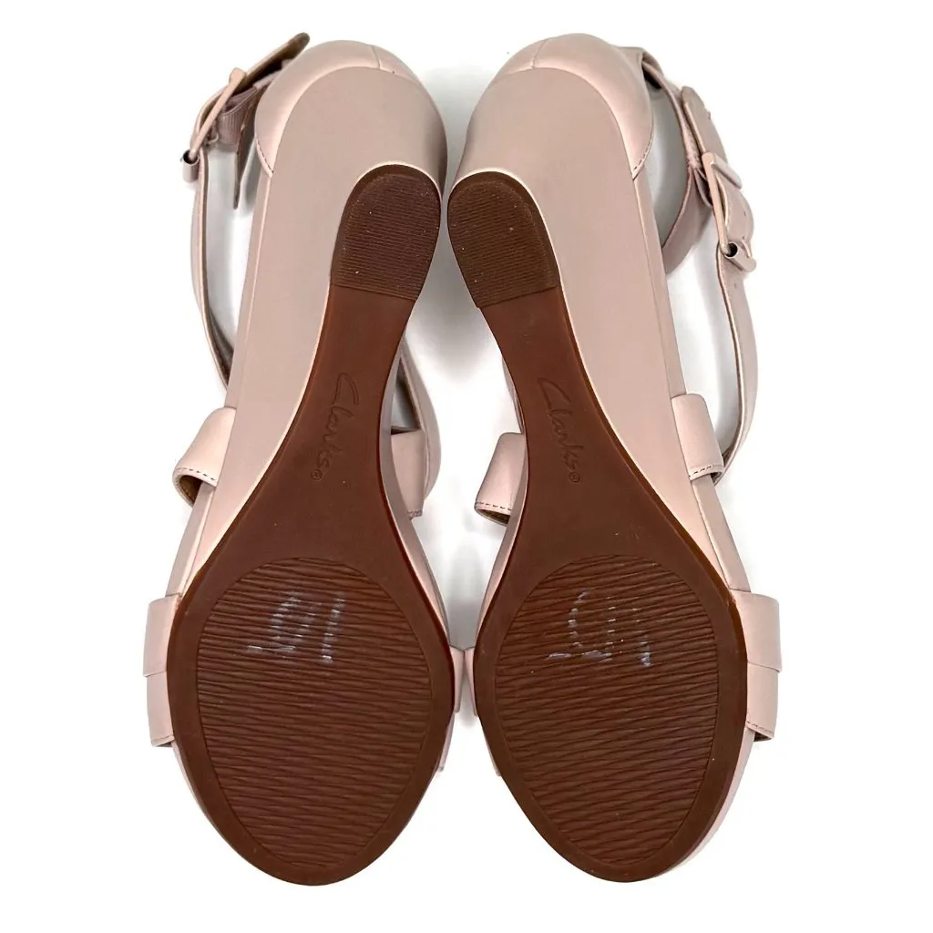 Clarks Acina Newport Leather Wedge Sandals in Blush Size 7.5 - Image 6