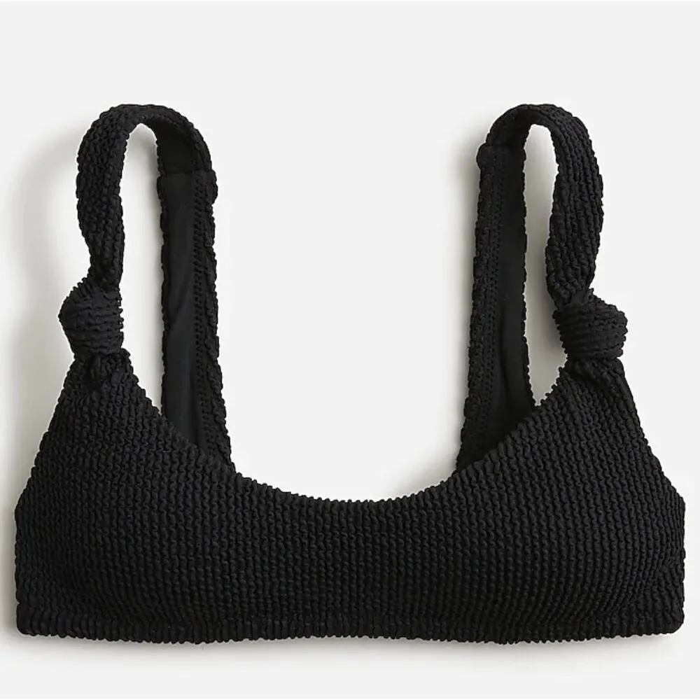 J Crew Black Scrunchie Knotted Wide Strap Scoop Neck Ribbed Bikini Top Size XL - Image 3