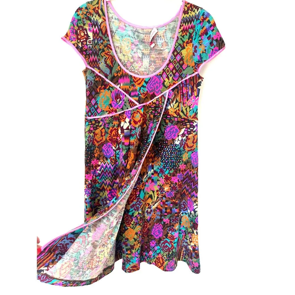 Matthew Williamson Neon Abstract Floral Cap Sleeves Mini Dress sz. UK 8/US 4 Brown - Image 2