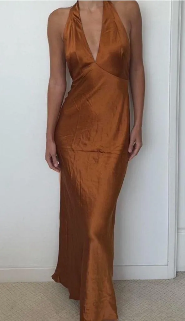 Reformation  Daniela Silk Dress in Copper Size 12 - Image 2