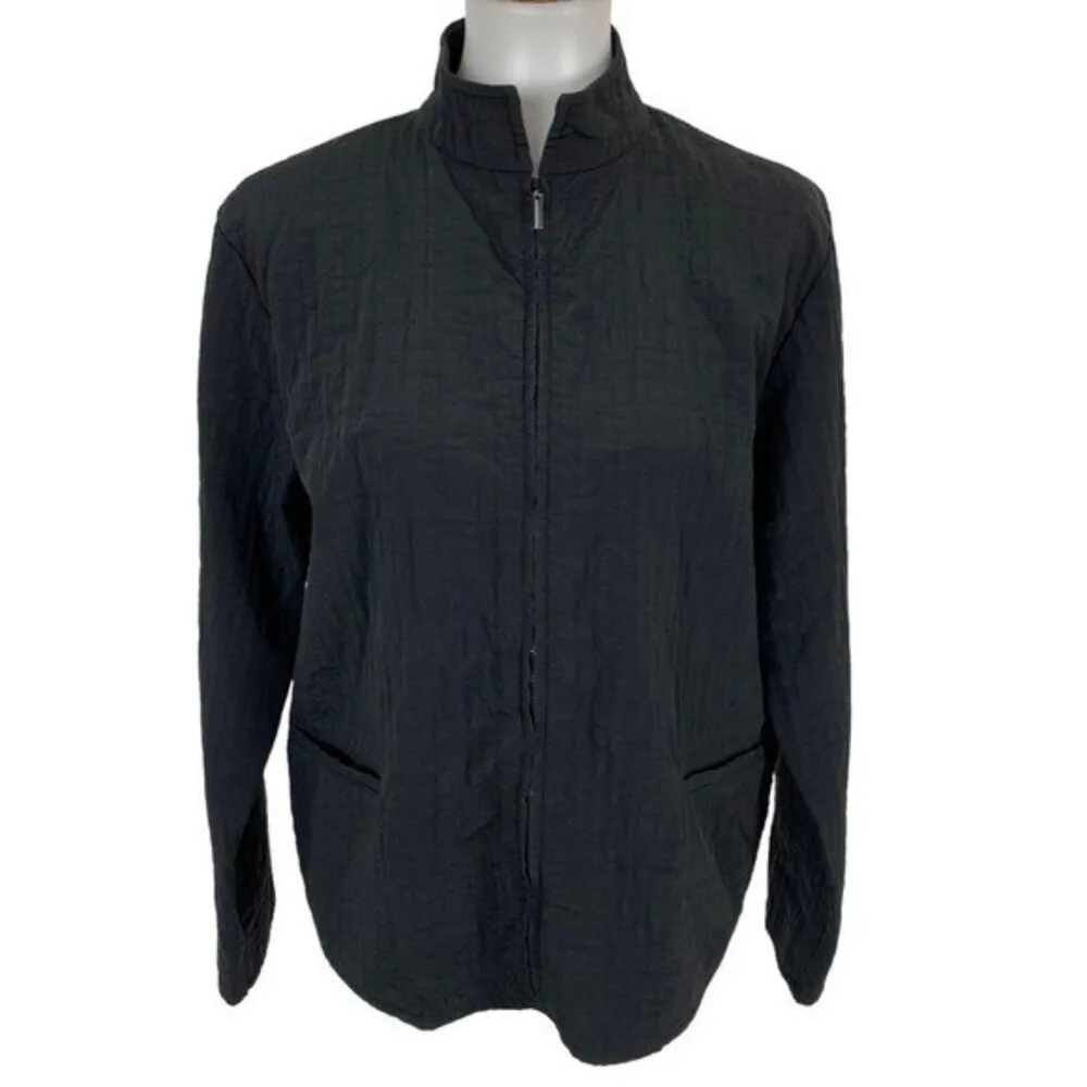 Eileen Fisher Zip Jacket Medium Black Cotton Minimalist Luxe Core - Image 2