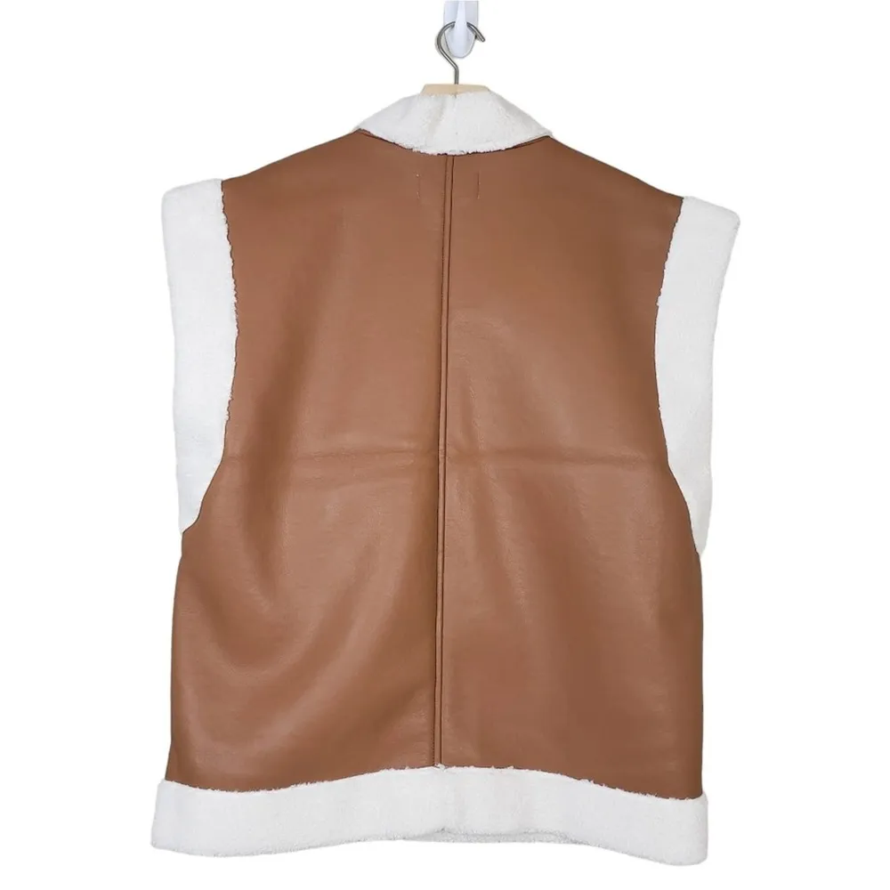 Steve Madden  Womens M Faux Fur Trim Faux Leather Vest in Caramel NEW - Image 3