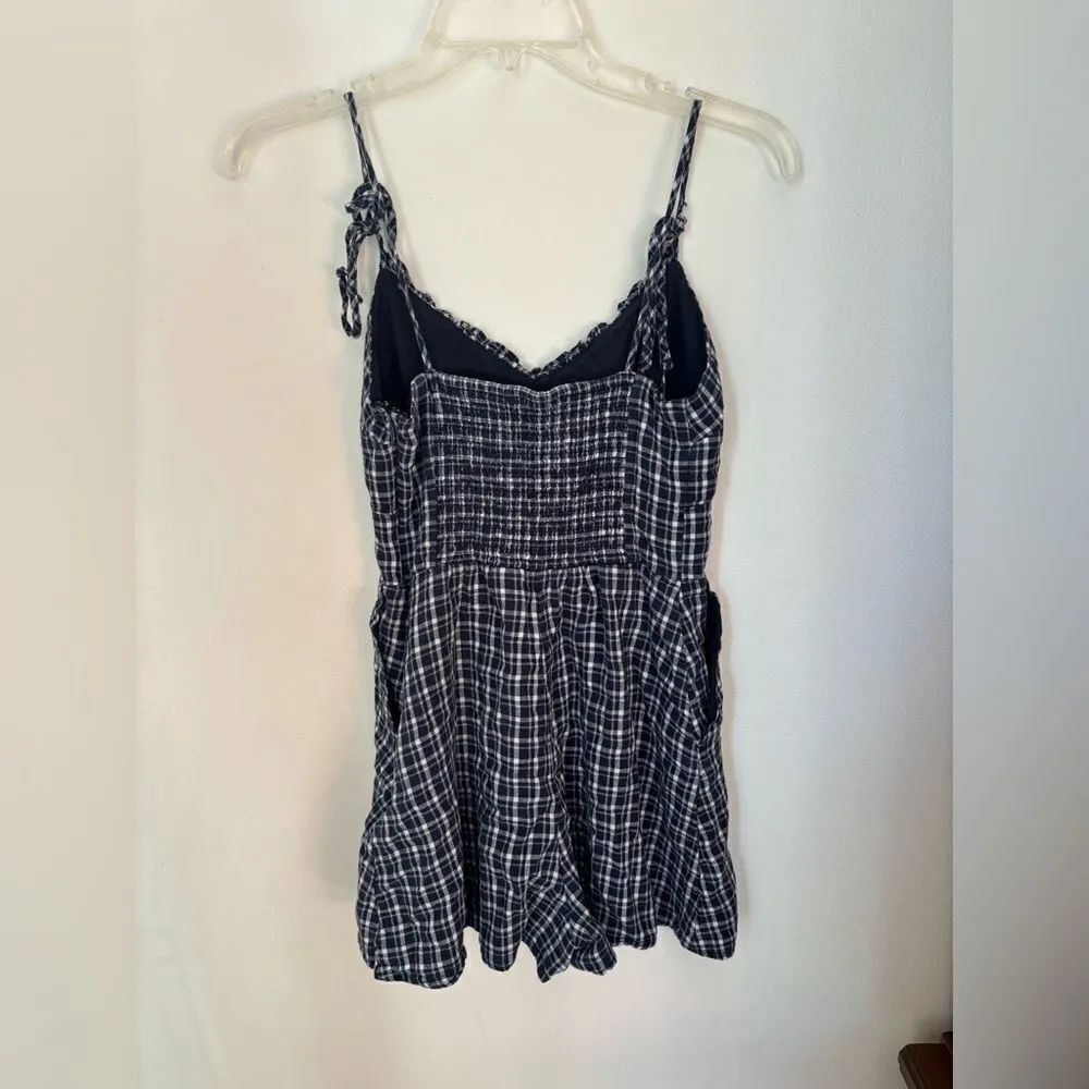 Abercrombie blue gingham plaid linen blend romper size small - Image 5