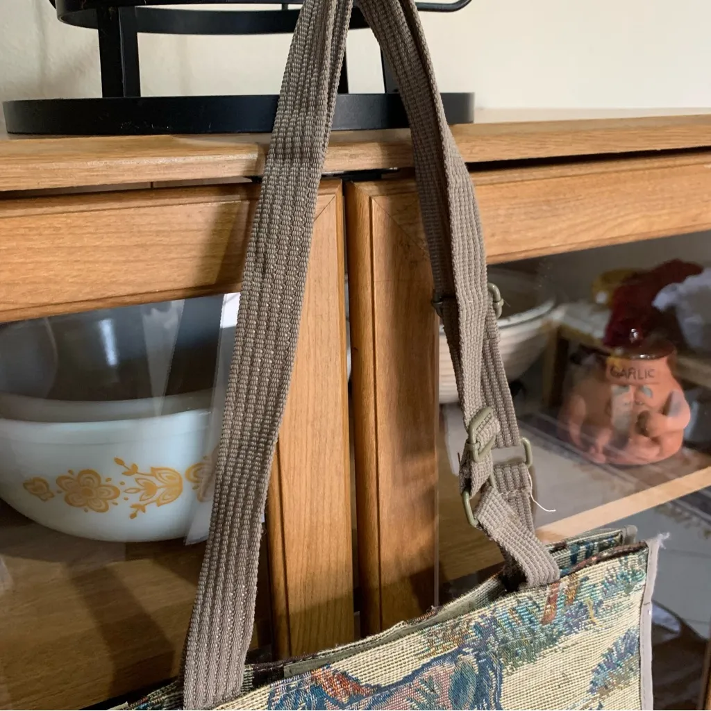 Jade Horse Print Tapestry Rolling Tote Bag Expandable Luggage Bag Folding Wheels Brown - Image 5