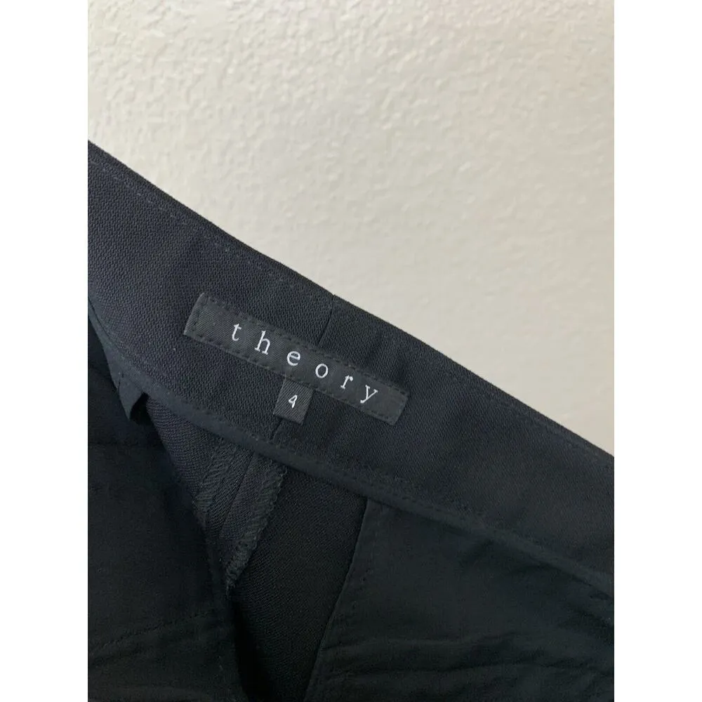 Theory Tassa Slim Trouser Pant Size 4 Black Side Zipper Mesh Wool Blend - Image 4