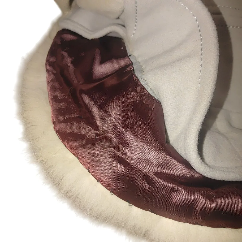 Real Fox Fur Collar Coat Belt Light Gray Wool Satin Lining Project or Parts Size 12 - Image 7